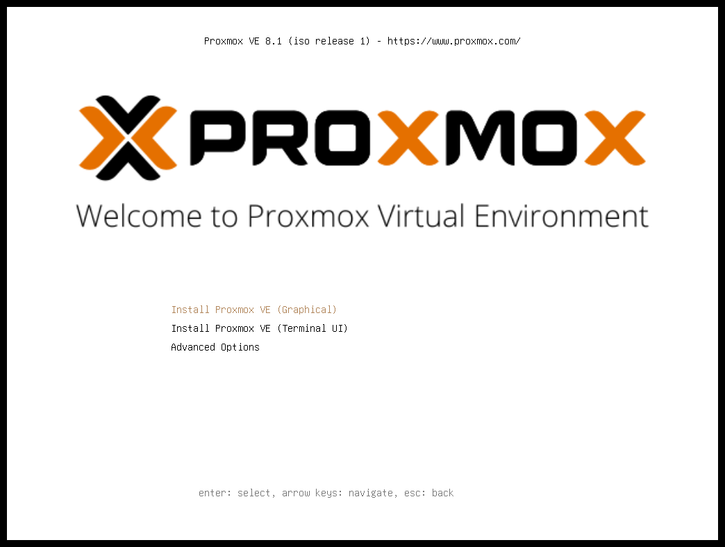 Proxmox Setup Willkommensbildschirm