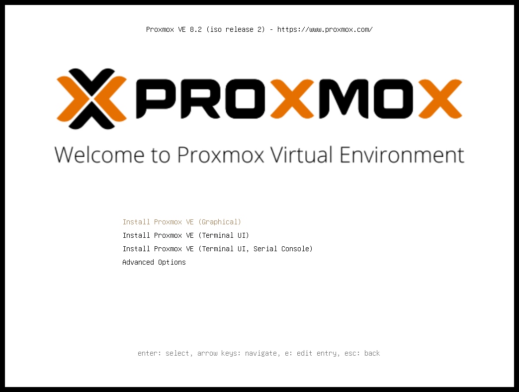 Proxmox Setup Willkommensbildschirm